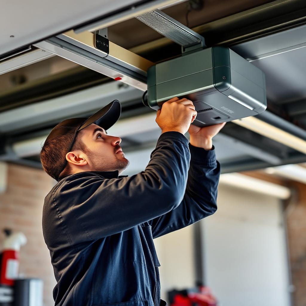 Experienced garage door technician at work