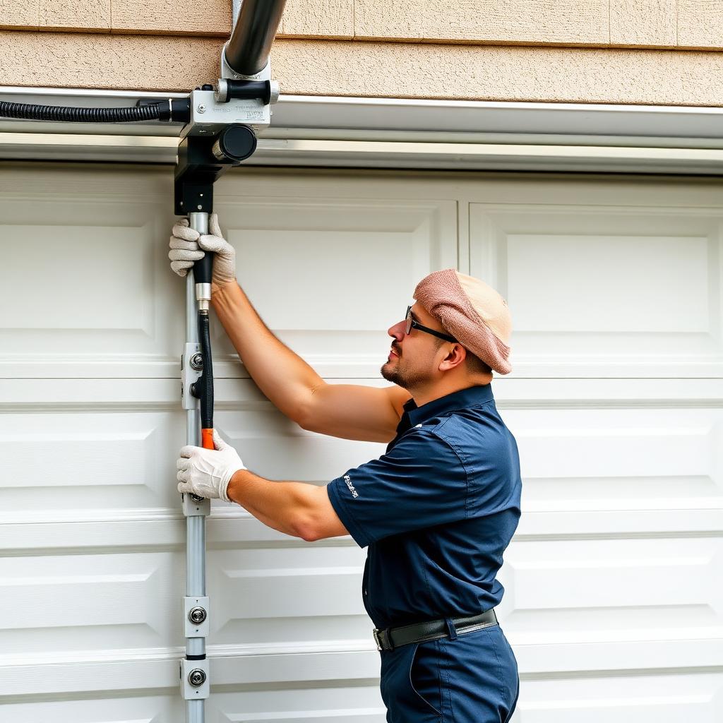 Professional garage door technician performing service in Williamston NC